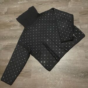 INC International Concepts Black Rhinestone Turtleneck Sweater